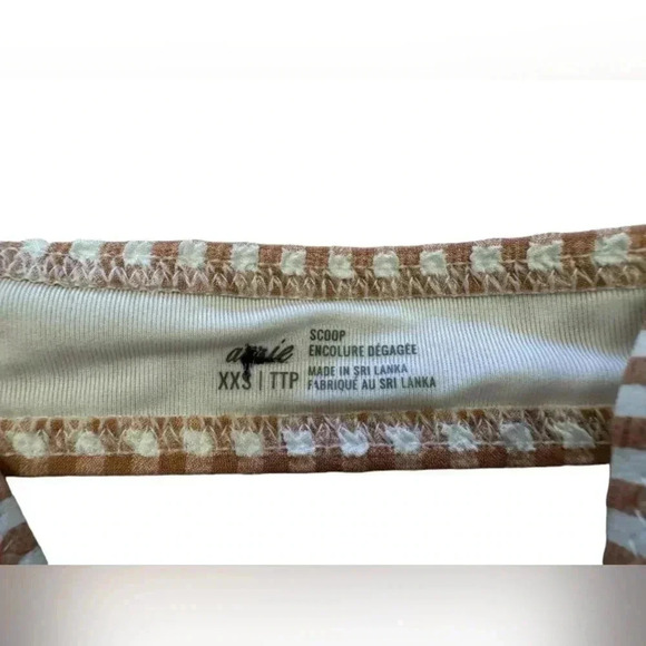 Aerie EUC Binki Top Swimwear Checkered Tan/White Ruffles Frilly Size XXS. - Picture 6 of 8